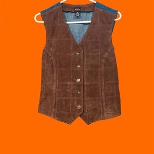 Brown Suede Inspired Vest w Denim Back~